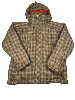 Morrow Mens Snowboard Jacket XL Green Red Plaid Insulated Hooded Winter Coat